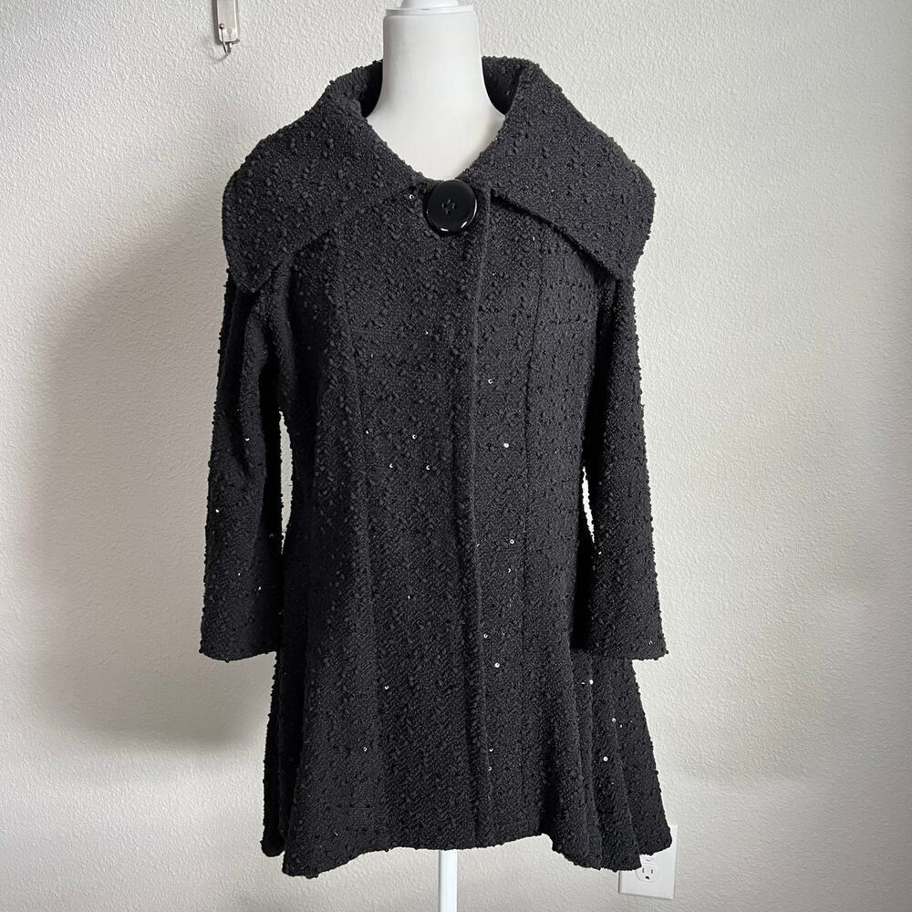 Song & Sung Design Today's Long Black Sequin Popcorn Jacket Womens L Avant Garde